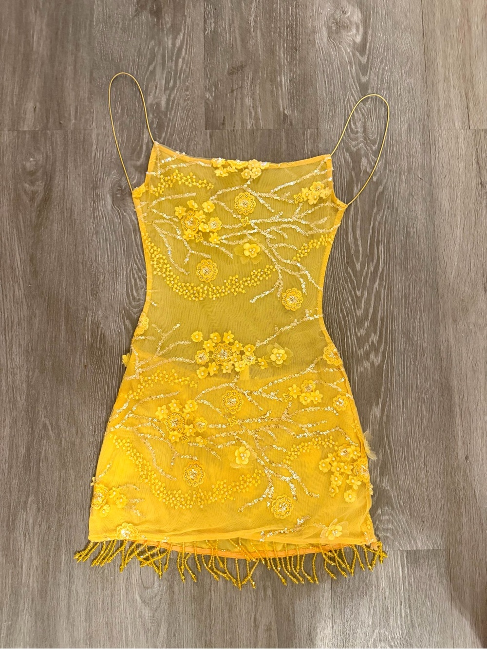 Jaded London Beaded Mirage Dress in Yellow